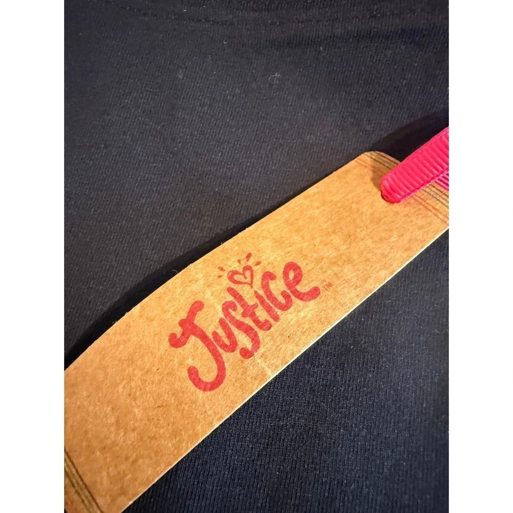 Two‎ (2) / Justice Girls Black Full Length Leggings Size S 7 8 Shiny Heart